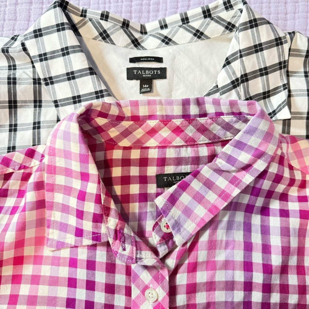 Talbots Bundle of 2 Plaid Button Down Shirts, Size LP & 14P, Great Condition